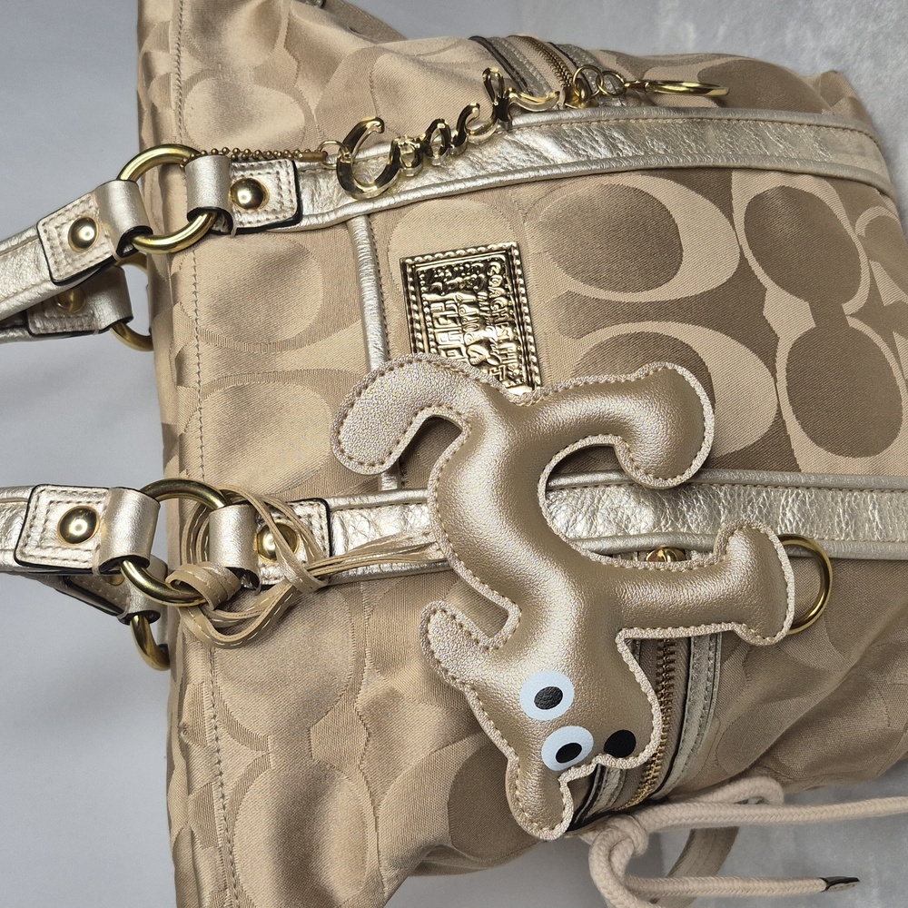 Coach Poppy Metallic Gold and Tan Tote Bag - Picture 4 of 17